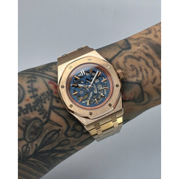  Custom Seiko Mod • Navy Skeleton Rose Gold AP No Logo • 42mm